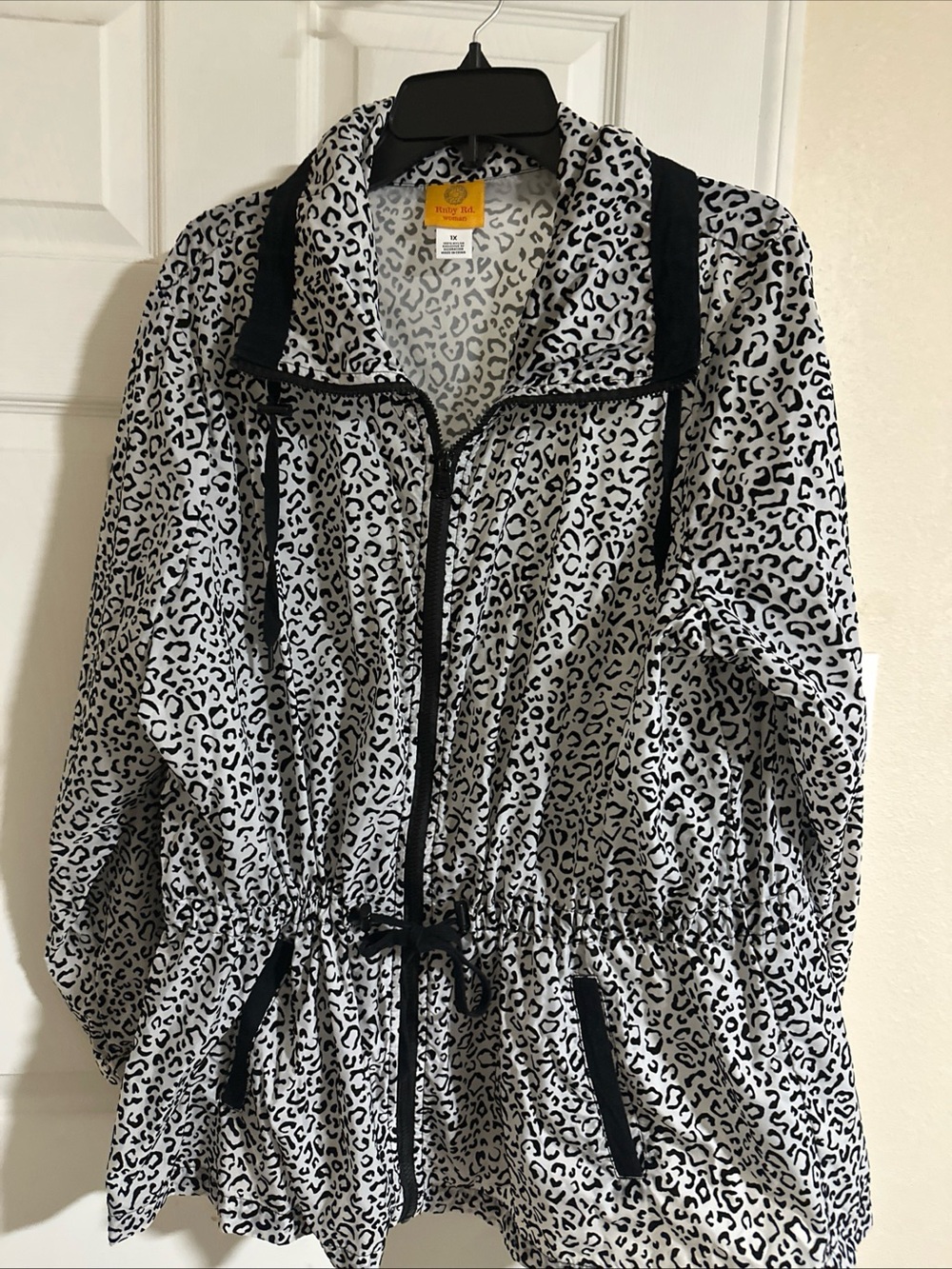 Ruby Rd. Women's Black & White Leopard Print Windbreaker Jacket